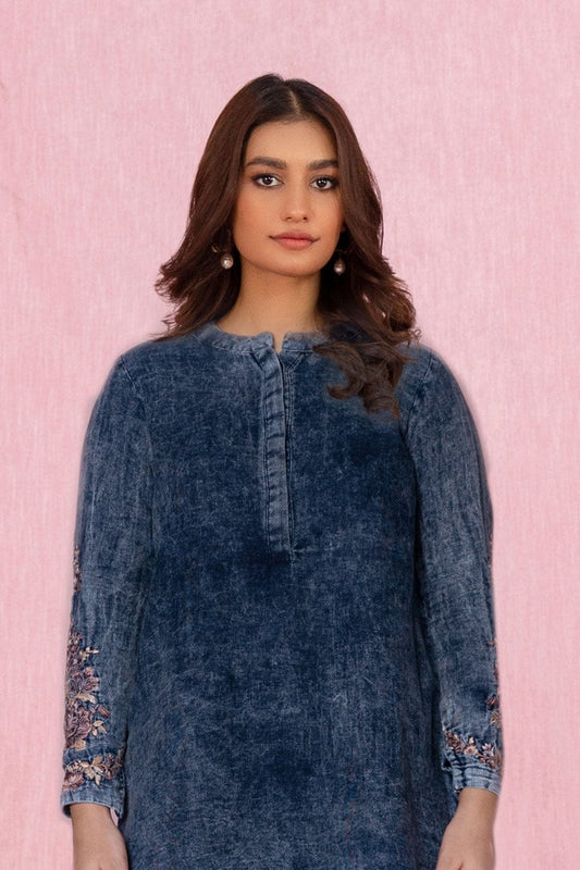 Sapphire Embroidered Cotton Denim Top