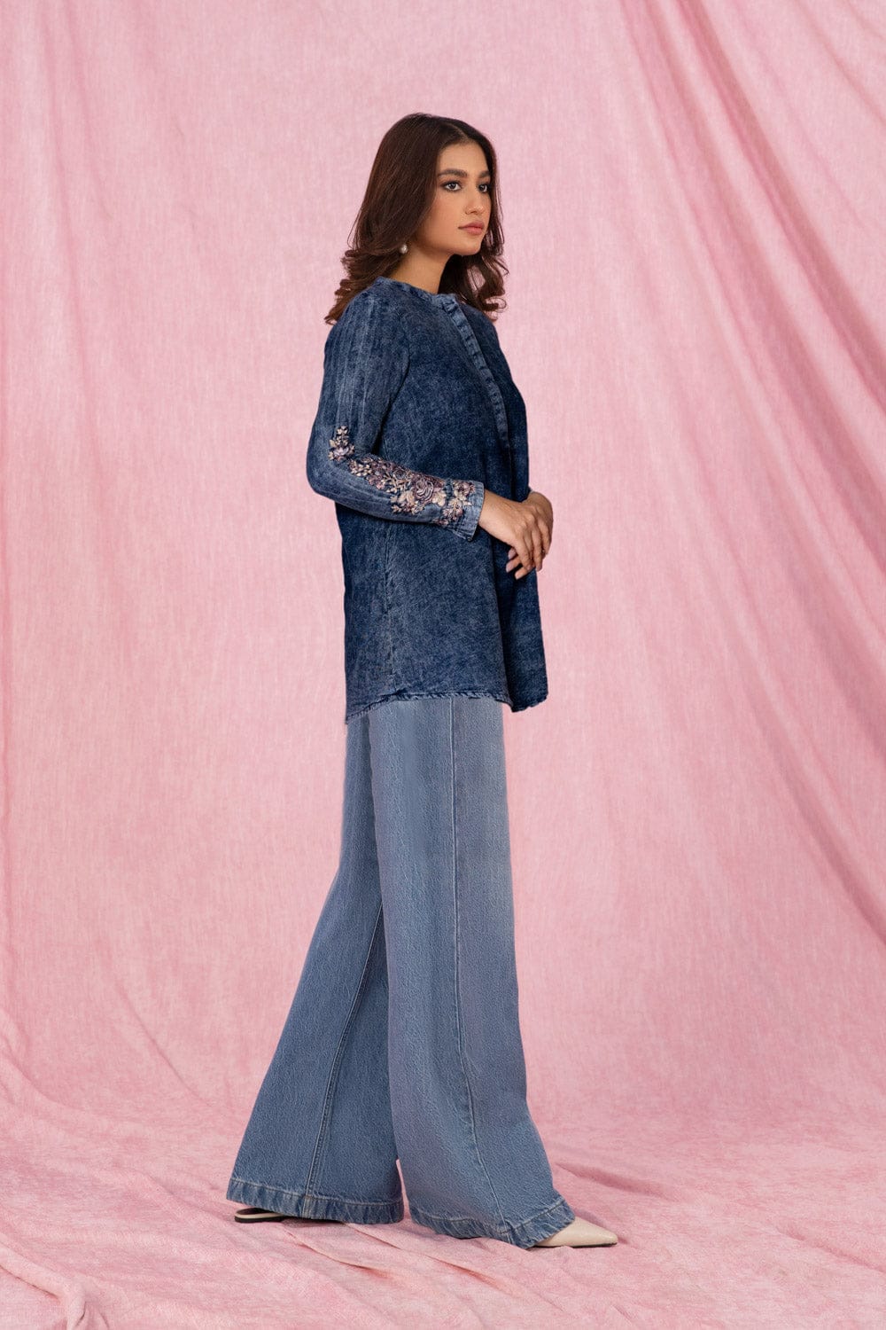 Sapphire Embroidered Cotton Denim Top